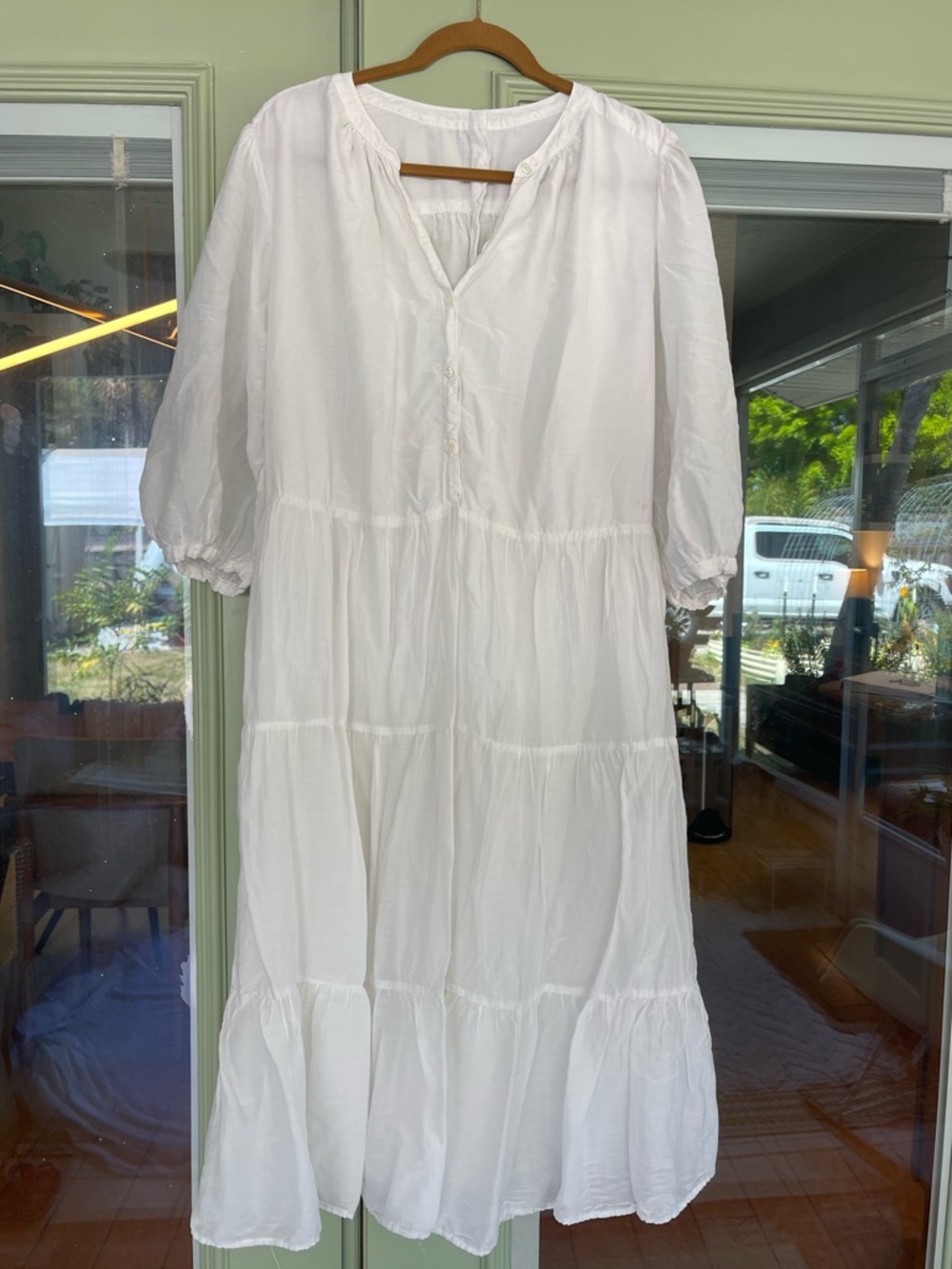 Cotton Silk Blend Romantic Lightweight M/L Tiered Lined Midi Dress